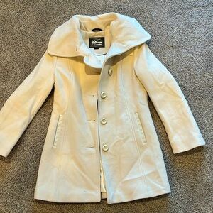 Mackage beige wool winter coat with leather accents and oversized collar